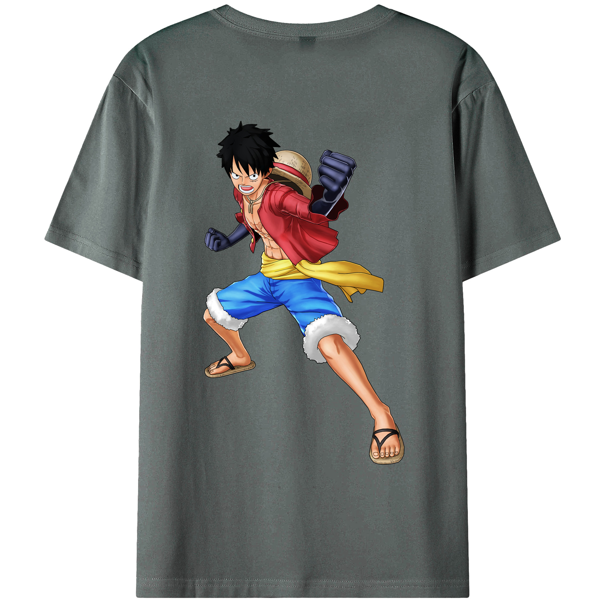 ワンピース モンキー・D・ルフィ ONE PIECE Monkey D. Luffy 綿100％ メンズ半袖Tシャツ（バックプリント） 通気性